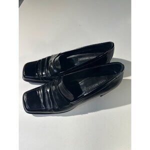Sesto Meucci Womens Black Leather Size 8.5 Block Heel Slip-on Floaters ITALY